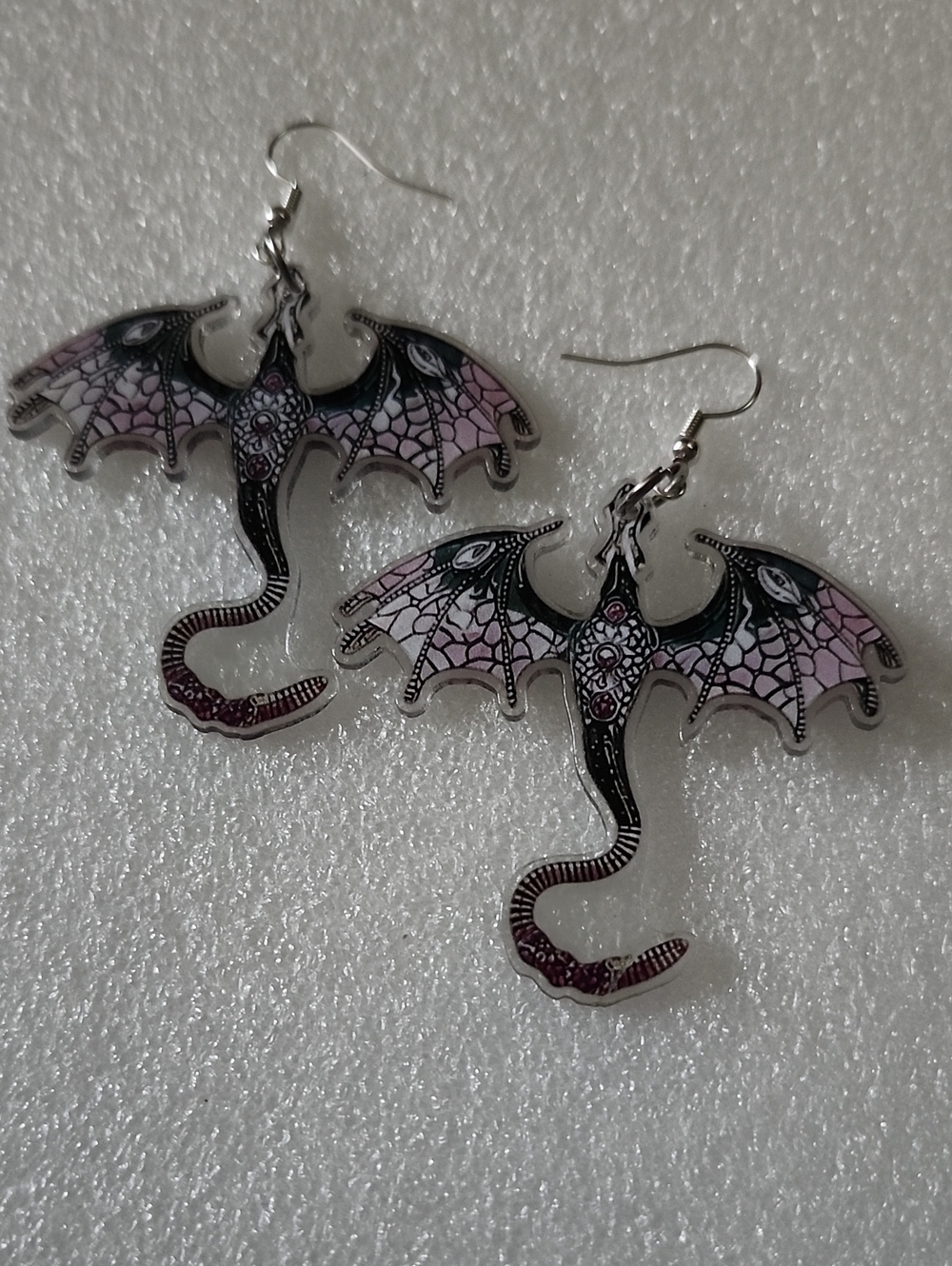 Hand Crafted Pink and Black Dragon Wing Dangle Earrings
